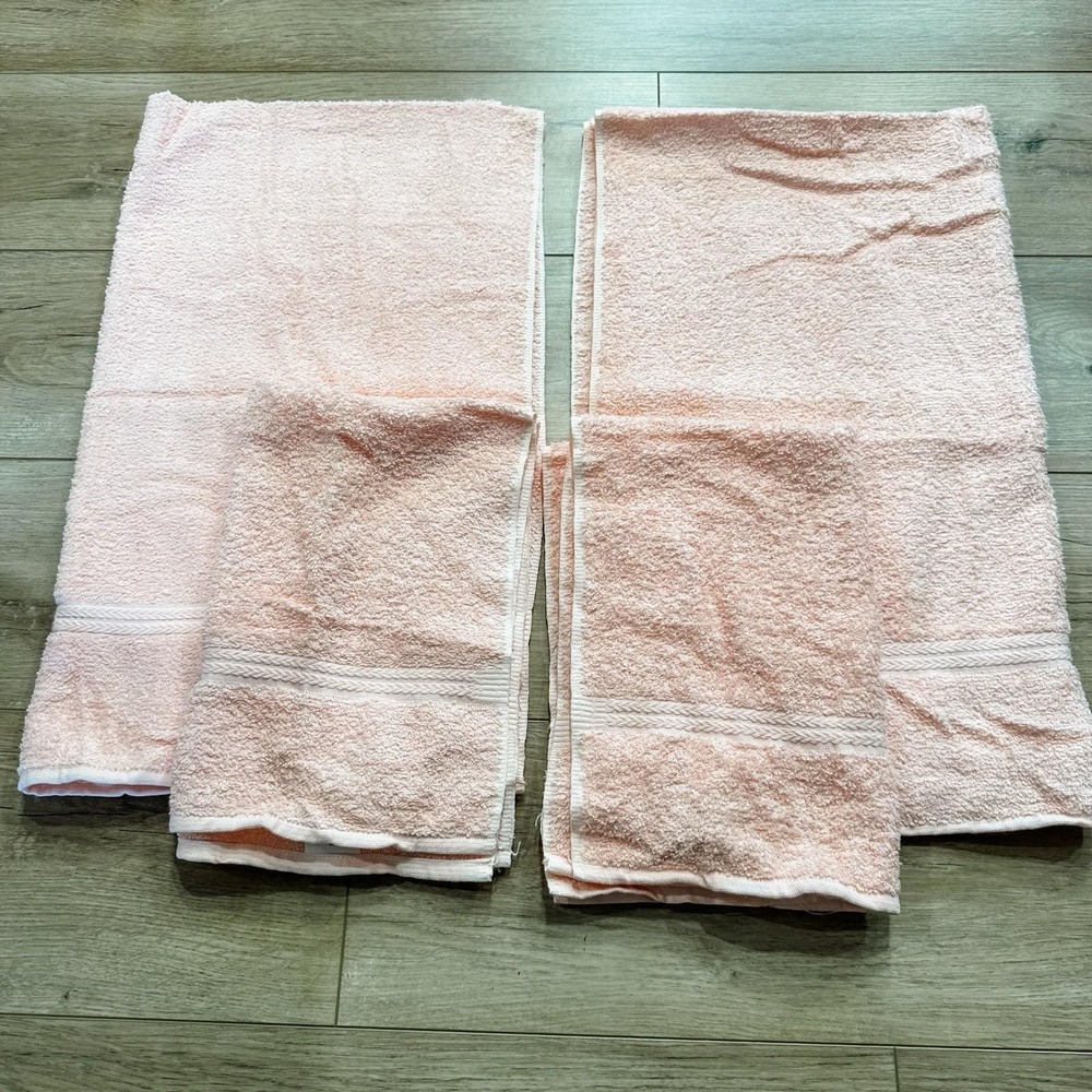 VTG 90's New Cannon Basic Towel Set Of 4 Bath & Hand Towels Peach‎ 100% Cotton